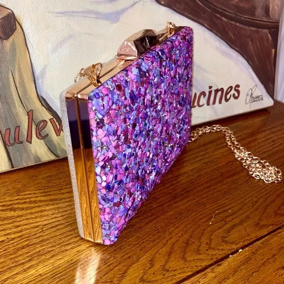 Embellished Crossbody/Clutch NWOT Purples, Pink and Rhinestones - - Picture 12 of 16